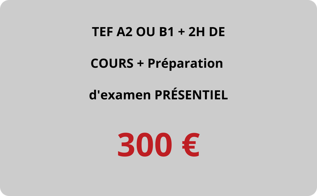 TEF A2 ou B1 +2H de COURS + Préparation d'examen PRÉSENTIEL